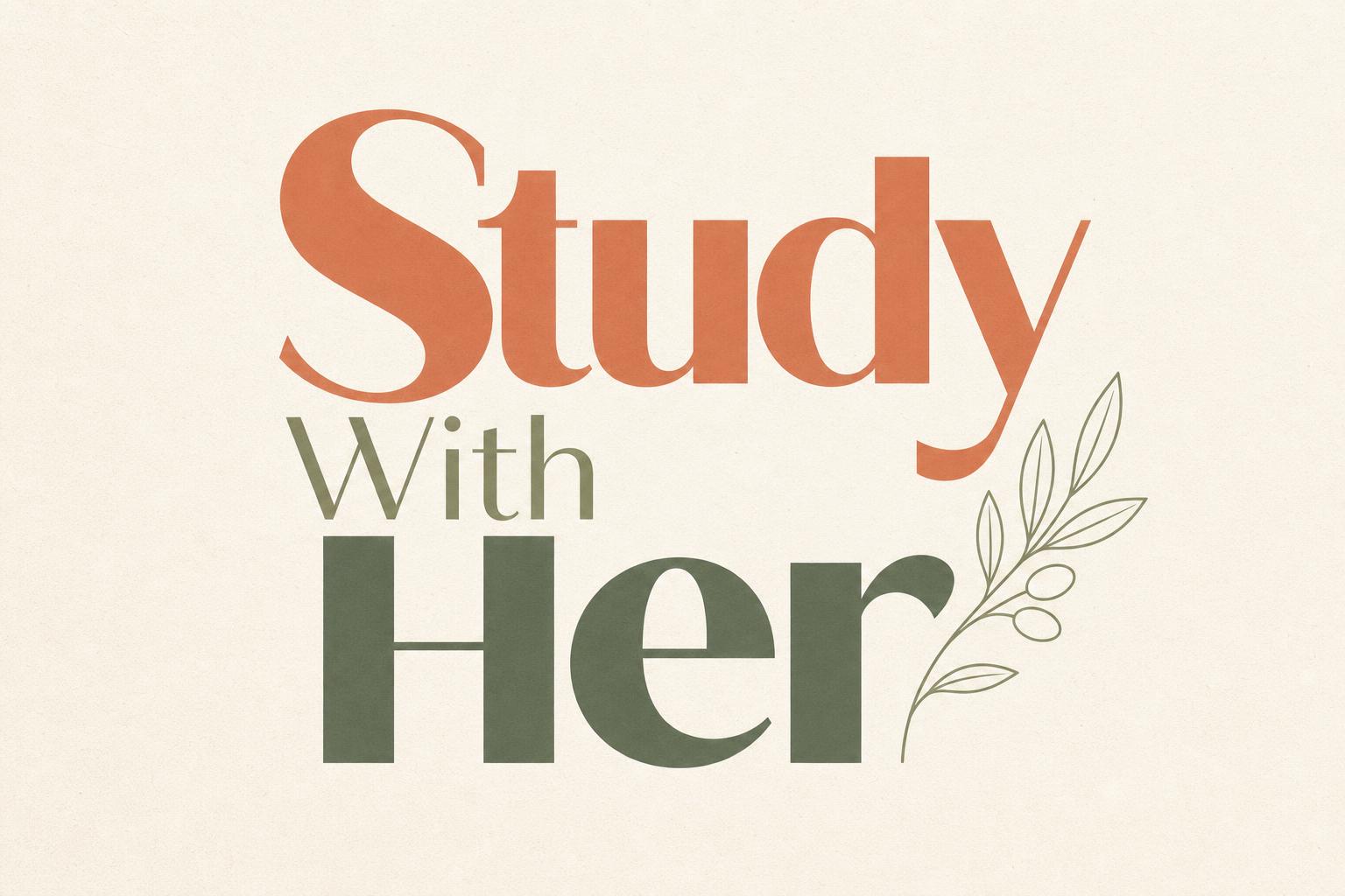 Study With Her โ modern typographic logo with an olive branch